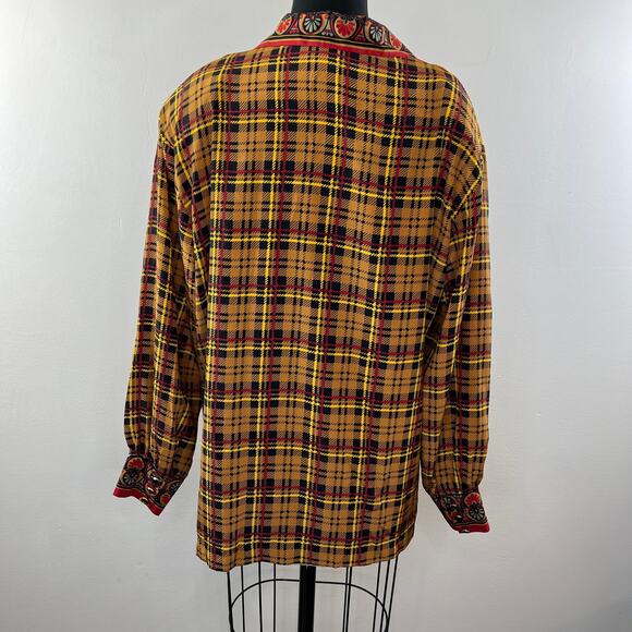 VINTAGE BrownStone Multi Blouse Top Chain Printed Notch Lapel Button Front 14W - Picture 5 of 6